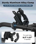 Adjustable Bike Water Bottle Cage Fits 1.9 To 3.6 Inch Bottles On Handlebar Or Frame showing aluminum alloy clamp on round tube.