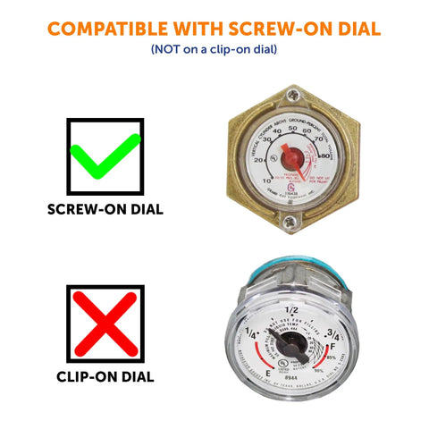 0-90 Ohm Twin-Site Remote Dial Gauge For RV Propane Tanks With Screw-On Gauge And Easy Readout, showing screw-on compatibility.