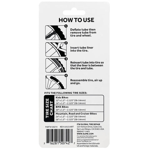 Instruction card detailing how to install Bike Tire Liners And Protectors Lightweight Puncture Proof Set For 12 To 26 Inch Tires.