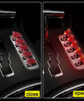 Five Pack 12V LED Toggle Switches Heavy Duty 20A SPST On Off 3 Pin Rocker For Automotive Cars Trucks Boats Racking With Red LED Indicator And Transparent Safety Cover on carbon fiber dashboard, closed and open