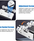 Close-up view of Sliding Glass Barn Door Hardware Kit with 3 mm aluminum track and stainless steel rollers for shower doors.