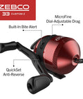 Custom Spincast Reel And Rod Combo With 6 Foot Two Piece Fiberglass Rod EVA Handle Quickset Anti Reverse Bite Alert Red Finish Size 30