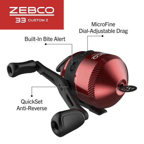 Custom Spincast Reel And Rod Combo With 6 Foot Two Piece Fiberglass Rod EVA Handle Quickset Anti Reverse Bite Alert Red Finish Size 30