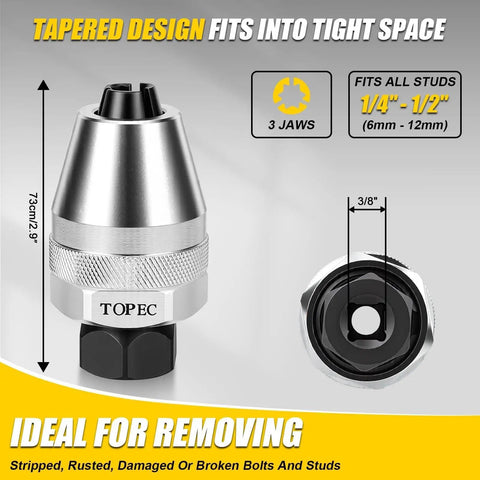 Rugged Stud Extractor Tool For Damaged Bolts And Studs From One Quarter Inch To One Half Inch Three Eighths Drive Grips