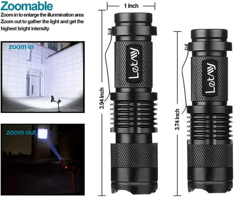 Ultra Bright Tactical Flashlight 2 Pack Mini LED Flashlight With Belt Clip Zoomable Beam 3 Modes Waterproof For EDC Hiking Camping