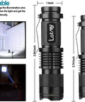 Ultra Bright Tactical Flashlight 300 Lumen Mini LED Flashlight EDC Ready Zoomable Beam With 3 Modes next to zoom in and out examples