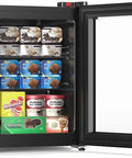 Game Changer 2.3 Cubic Foot Compact Upright Freezer With Seven Flexible Temperature Settings for ice cream storage visible through glass door.