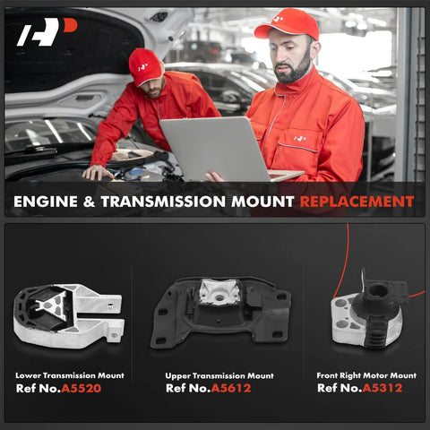 Ford Focus 3 Piece Engine Motor Mount And Transmission Mount Set For 2012 2013 2014 2015 2016 2.0L DIY Ready Bolt In Includes Front Right Motor Mount Lower Transmission Mount Upper Transmission Mount Replaces 5S4Z6038CA AV6Z6068A display with technician