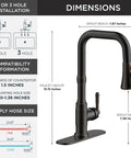 Dimensions of Vintage Kitchen Sink Faucet With Pull Down Sprayer And Single Handle, showing 15.15 inch height and 7.87 inch spout reach.