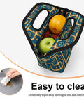 Steampunk Gear Lunch Bag For Women And Men Portable Insulated Waterproof Reusable Lunch Box with fruit inside and easy clean handle