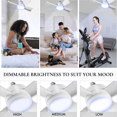 Two In One Socket Breeze Light 5 Speed Deluxe LED Ceiling Fan With Light And Remote Control For Bedroom Kitchen Living Room 1000 Lumens 5000 Kelvin As Seen On TV in various home settings with dimmable brightness shown.