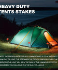 Heavy Duty 20 Pack Screw In Tent Stakes 8 Inch Ground Anchors securing green tent on grassy terrain at night