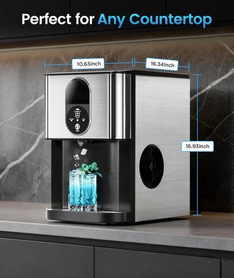Nugget Ice Maker Countertop With Soft Chewable Ice, Delivers 44 Lbs A Day, Portable Pellet Ice Machine on a kitchen counter