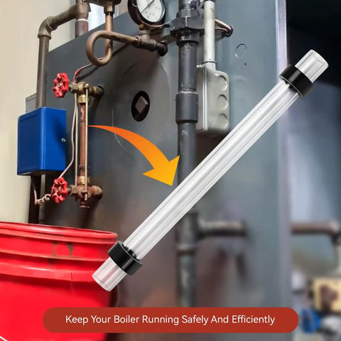 9 Inch Steam Boiler Sight Glass Tube Clear Water Level Gauge Replacement For Boilers With 2 High-Temp Rubber Washers