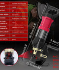Beast Mode 22 Ton Electric Hydraulic Hole Puncher for Metal with 1400W Power, portable machine features and dimensions displayed.