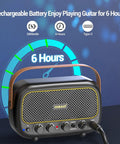 Portable 5W Mini Guitar Amplifier For Electric Guitars With Dual Speakers Rechargeable Battery Bluetooth And Clean Overdrive Effects, featuring knobs and handle.