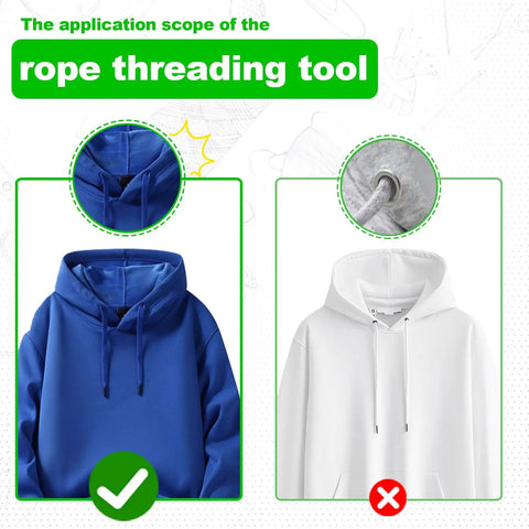 Blue hoodie with drawstring installation using 12 Replacement Drawstrings for Pants, Jackets, Hoodies in White Black Plus 3 Tools
