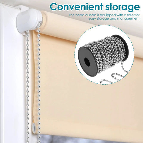 Heavy Duty Stainless Steel Ball Chain 49.2 Ft With 4.5Mm Beads And Spool Rustproof Metal Chain for roller blinds shown installed