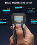 Portable Bluetooth Barcode Scanner With Handy Screen For 1D And 2D QR Codes Real Time LCD Display USB Wired Or Wireless Great For Retail Library And Mobile Office On iPhone iPad Android And Laptop showing LCD menu.
