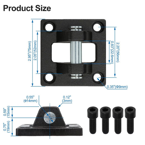 Foot Flange Mount Bracket For 63mm Bore SC Series Pneumatic Cylinders Double Ear Type With 4 Mounting Screws Size Diagram