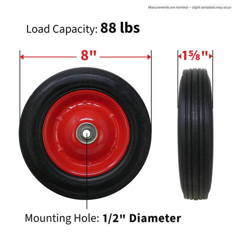 8 Inch Semi Pneumatic Rubber Tire With Steel Hub And Ball Bearings For Hand Trucks And Lawn Equipment Ribbed Tread
