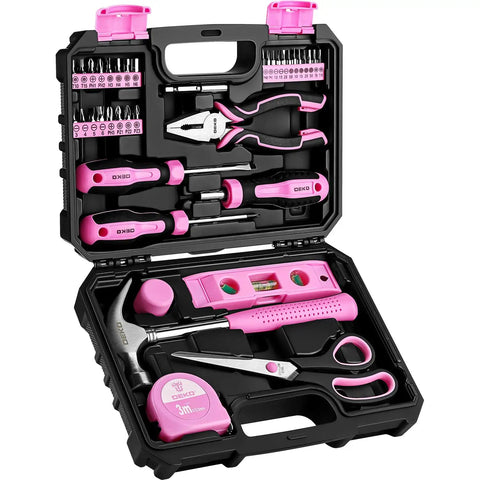 Pink Tool Set For Women Home Repair Kit 42 Piece All Purpose DIY Tools With 28 Bits and Fasteners in black case