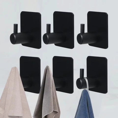 Heavy Duty Black Adhesive Hooks 6 Pack Wall Mount Hangers for Coat, Hat, Towel, Robe, Keys, Clothes in use