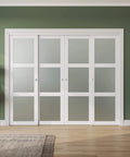 Sliding Closet Door 112x80 Inches Bypass Frosted Glass 3 Lite With Hardware Kit Included Preassembled MDF With PVC Panels White Easy Install