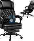 Heavy Duty 400 Lb Capacity Executive Office Chair With Foot Rest, Ergonomic Big And Tall Desk Chair With High Back PU Leather