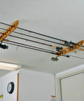 Solid Pine Horizontal Ceiling Rod Rack For Fishing Gear And Storage Holds Up To Nine Fishing Rods Easy Mount Space Saving Ceiling Organizer For Garages And Sheds installed in ceiling with rods