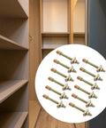 12 Piece M8x80mm Threaded Rod Kit for wardrobe and office desk setup, showing gold finish connectors in front of shelving unit