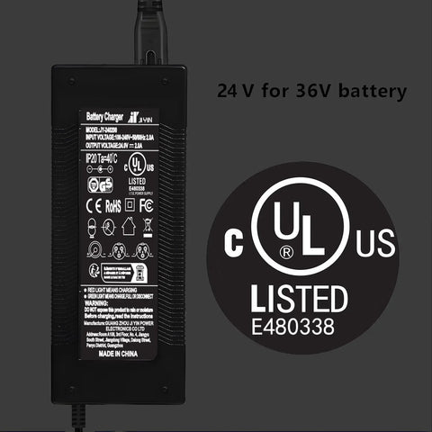 Fast 24V 2A Electric Scooter Charger For Power Chairs And Mobility Scooters, 48W Output, UL listed label details