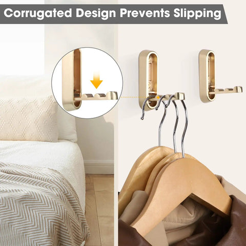 Gold Folding Wall Hooks Set Two Heavy Duty Zinc Alloy Hangers Built Tough To Clear Any Clutter Smoothly Folds Flat When Idle Zero Fuss Setup Simple Space Saver For Holding Coats Towels Robes Bags Keys Daily