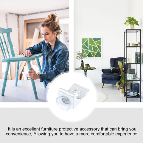 Person using 10 Pcs Silver Zinc Alloy Corner Shelf Brackets With Suction Cups Right Angle Glass Shelf Supports on chair leg