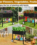 Raised Garden Bed On Wheels With Legs 31 Inch Elevated Outdoor Planter Cart for Vegetables Flowers Tomatoes Herbs in garden setting