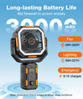 Powerful Portable Camping Fan With Adjustable Height Stand And 30000mAh Battery shown for long-lasting use