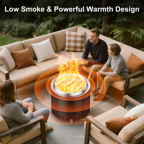 Stainless Steel Smokeless Fire Pit 19.5 Inch Outdoor Bonfire With Tote Bag And Fire Poker No Eye Stinging Smoke Low Smoke Wood Burning Pit For Camping Backyard Hangouts And Chill Evenings Under The Stars on patio