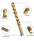 Axelord 99 Pcs Drill Bit Set HSS Titanium Coated 135 Degree Tip Twist Bits For Wood Metal Plastic Iron Steel Copper Aluminum Alloy Hex Shank Kit With Tough Storage Case Perfect For DIY Pros. 118° split point, titanium coating