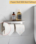 Toilet Paper Holder With Shelf Brushed Nickel Double Head Tissue Roll Holder 304 Stainless Steel Wall Mount For Bathroom Rustproof