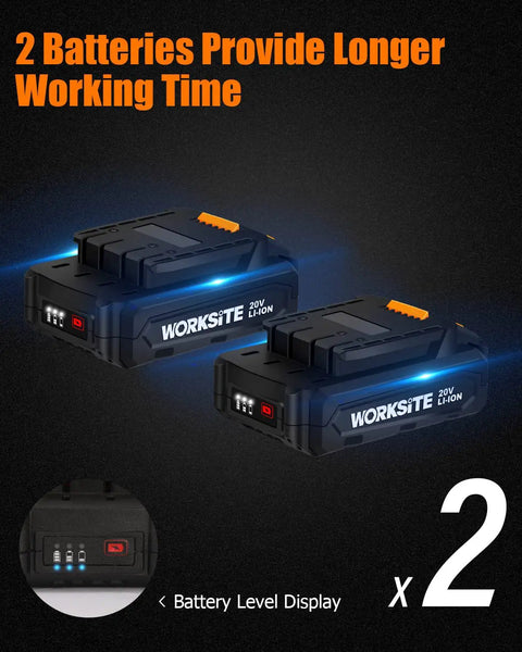 Two 20V Li-ion batteries for Cordless 20V Paint Sprayer Gun With Dual Batteries, HVLP Sprayer, battery level display shown