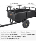 Heavy Duty ATV Trailer Steel Dump Cart 750 Lb Capacity 15 Cu Ft dimensions and specifications displayed