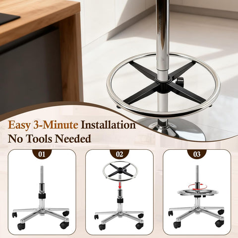 Real Deal Stainless Steel Chair Footrest Ring With 40 Cm Diameter shown during installation process on an office swivel chair.