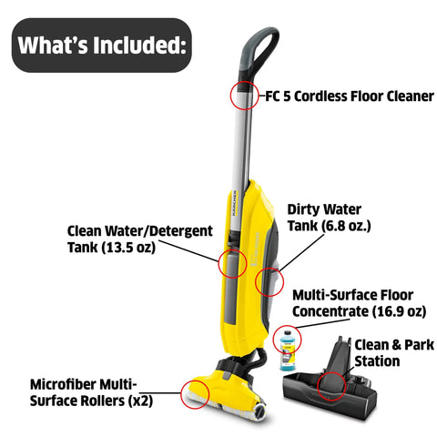 Image of an Electric Mop And Floor Cleaner For All Hard Floors Cordless With 500 RPM showing included accessories.