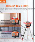 Red Rotary Laser Level Kit Pro Grade With 360 Degree Self Leveling 1650ft Range Surveying Tripod And 5m Staff IP66 Waterproof Remote 5 Rotation Speeds 4 Angle Adjustments Ships In Three Packages. Rotary laser level on tripod with 360° full coverage.