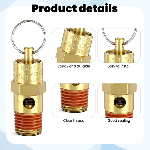 Brass 1/4 in NPT air compressor check valves, two-pack, with red thread seals and hex nuts.