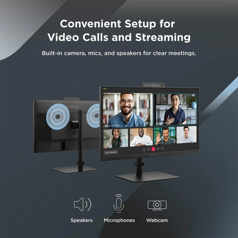24 Inch IPS Webcam Monitor With 1080P Picture Built In Microphone And 5MP Privacy Camera Windows Hello Facial Recognition 120Hz Refresh Crystal Clear Video Calls Front Speakers USB C HDMI DisplayPort Ideal For Remote Work And Conferencing showing video call setup