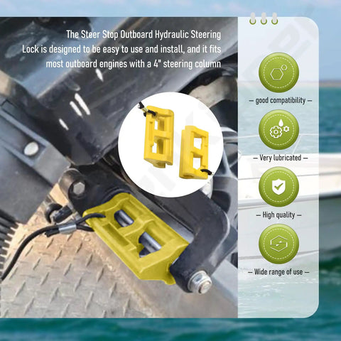 4 Inch Outboard Hydraulic Steering Lock for Easy Install Safe Trailering and Transport Boat Motor Steering Clips, universal fit, yellow