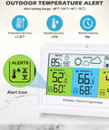 Display of All In One Weather Station With 3 Sensors For Indoor And Outdoor Temperature Humidity Barometer Pressure Forecast With Backlight And Alerts For Home Office