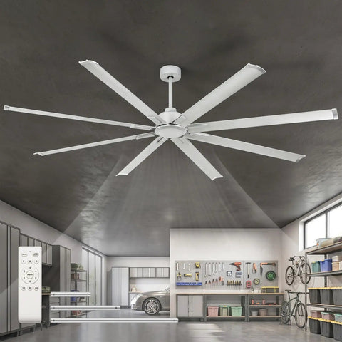 96 Inch Large Industrial Ceiling Fan With DC Motor And Remote Control For Warehouse Garage Gym Shop 6 Speed Silver No Light Aluminum Blades