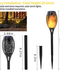 12 Pack Solar Torch Lights With Realistic Flickering Flame, 12 LEDs, IP65 Waterproof Tiki Torches illustration with dimensions